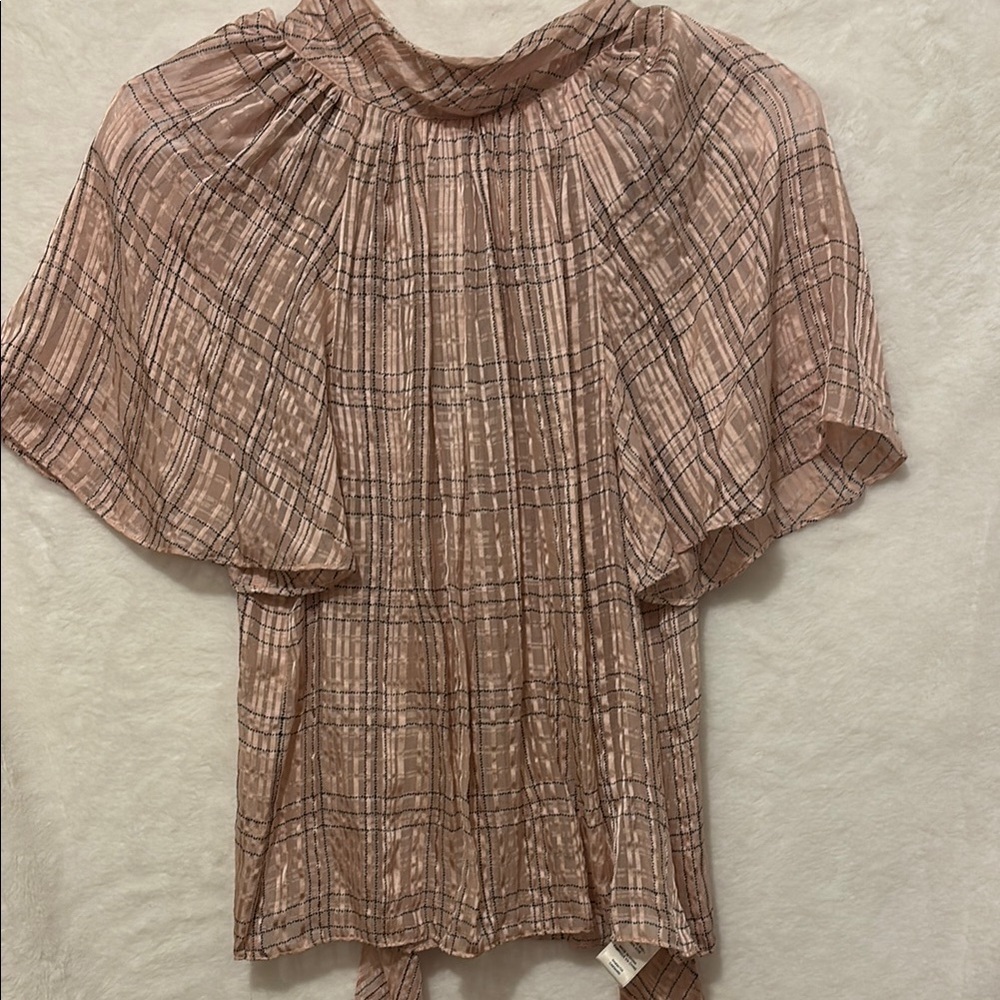 Rebecca Taylor Pink Pleated Blouse with Flutter Sleeves